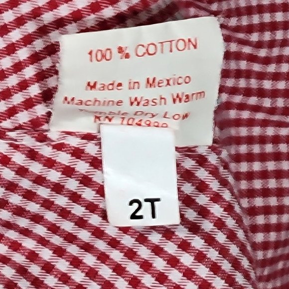 MARY JAMES Christmas dress - Size 2T - corduroy red with gingham ribbon trim, bo - Picture 3 of 10